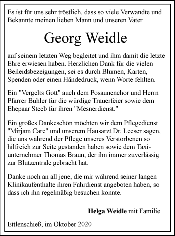 Traueranzeige von Georg Weidle von SÜDWEST PRESSE Ausgabe Ulm/Neu-Ulm