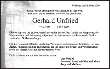 Traueranzeige von Gerhard Unfried von Haller Tagblatt