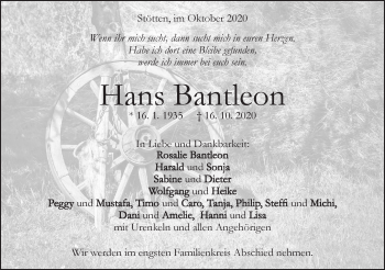 Traueranzeige von Hans Bantleon von Geislinger Zeitung