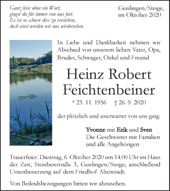 Traueranzeige von Heinz Robert Feichtenbeiner von Geislinger Zeitung