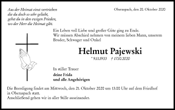 Traueranzeige von Helmut Pajewski von Haller Tagblatt