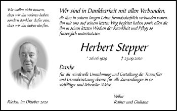 Traueranzeige von Herbert Stepper von Haller Tagblatt