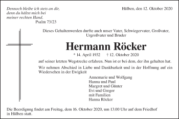 Traueranzeige von Hermann Röcker von Alb-Bote/Metzinger-Uracher Volksblatt