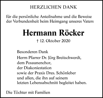 Traueranzeige von Hermann Röcker von Alb-Bote/Metzinger-Uracher Volksblatt