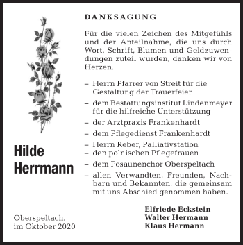 Traueranzeige von Hilde Herrmann von Hohenloher Tagblatt