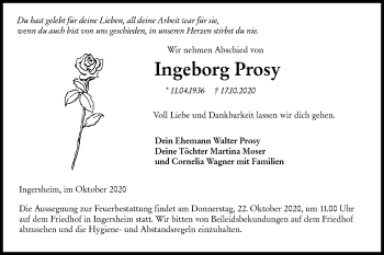 Traueranzeige von Ingeborg Prosy von Hohenloher Tagblatt