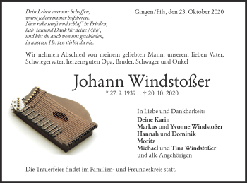 Traueranzeige von Johann Windstoßer von Geislinger Zeitung