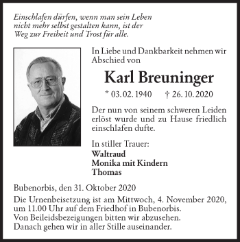 Traueranzeige von Karl Breuninger von Haller Tagblatt