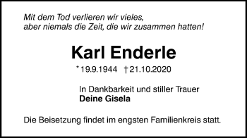 Traueranzeige von Karl Enderle von Ehinger Tagblatt