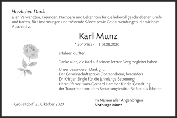 Traueranzeige von Karl Munz von Haller Tagblatt