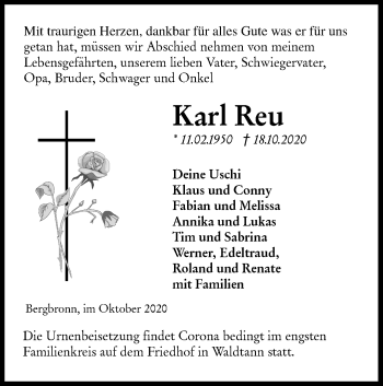 Traueranzeige von Karl Reu von Hohenloher Tagblatt