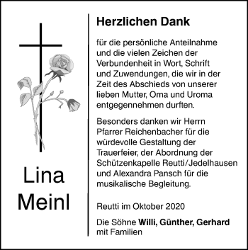 Traueranzeige von Lina Meinl von SÜDWEST PRESSE Ausgabe Ulm/Neu-Ulm