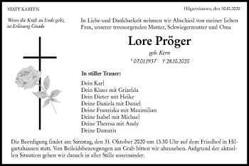 Traueranzeige von Lore Pröger von Hohenloher Tagblatt