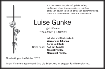 Traueranzeige von Luise Gunkel von Ehinger Tagblatt