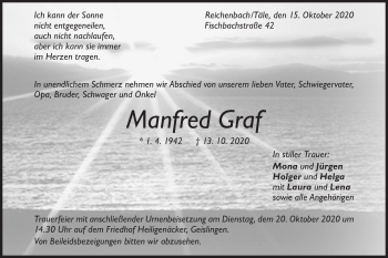 Traueranzeige von Manfred Graf von Geislinger Zeitung