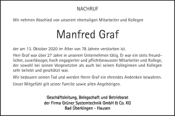 Traueranzeige von Manfred Graf von Geislinger Zeitung