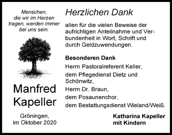 Traueranzeige von Manfred Kepeller von Hohenloher Tagblatt