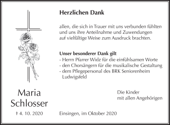 Traueranzeige von Maria Schlosser von SÜDWEST PRESSE Ausgabe Ulm/Neu-Ulm