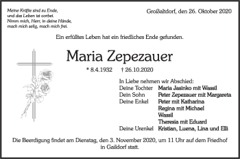 Traueranzeige von Maria Zepezauer von Rundschau Gaildorf