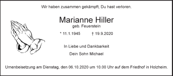 Traueranzeige von Marianne Hiller von SÜDWEST PRESSE Ausgabe Ulm/Neu-Ulm