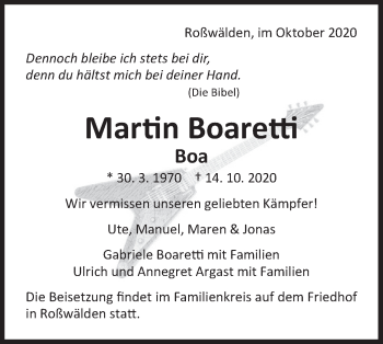 Traueranzeige von Martin Boaretti von NWZ Neue Württembergische Zeitung