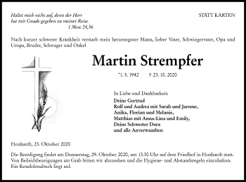 Traueranzeige von Martin Strempfer von Hohenloher Tagblatt