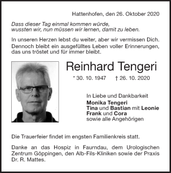 Traueranzeige von Reinhard Tengeri von NWZ Neue Württembergische Zeitung