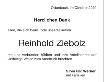 Traueranzeige von Reinhold Ziebolz von NWZ Neue Württembergische Zeitung