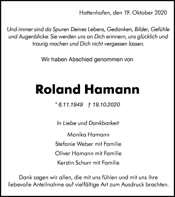 Traueranzeige von Roland Hamann von NWZ Neue Württembergische Zeitung