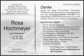 Traueranzeige von Rosa Hochmeyer von Hohenloher Tagblatt