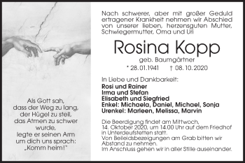 Traueranzeige von Rosina Kopp von Hohenloher Tagblatt