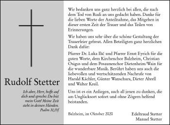 Traueranzeige von Rudolf Stetter von Illertal Bote