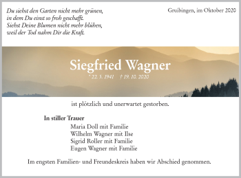 Traueranzeige von Siegfried Wagner von NWZ Neue Württembergische Zeitung