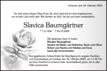 Traueranzeige von Slavica Baumgärtner von Rundschau Gaildorf