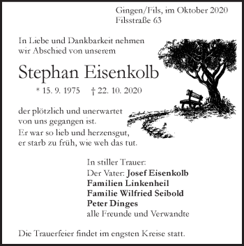 Traueranzeige von Stephan Eisenkolb von Geislinger Zeitung