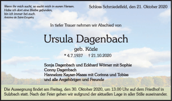 Traueranzeige von Ursula Dagenbach von Rundschau Gaildorf