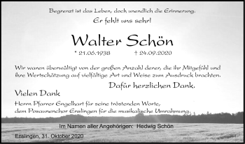 Traueranzeige von Walter Schön von Haller Tagblatt