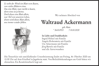 Traueranzeige von Waltraud Ackermann von Hohenloher Tagblatt