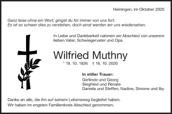 Traueranzeige von Wilfried Muthny von NWZ Neue Württembergische Zeitung