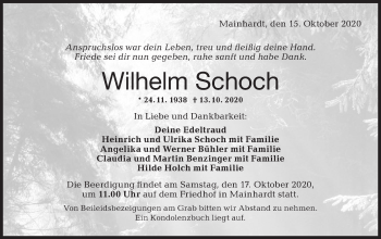 Traueranzeige von Wilhelm Schoch von Haller Tagblatt