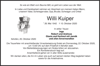 Traueranzeige von Willi Kuiper von Haller Tagblatt