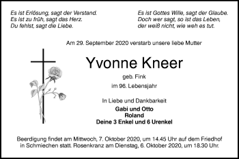 Traueranzeige von Yvonne Kneer von Ehinger Tagblatt