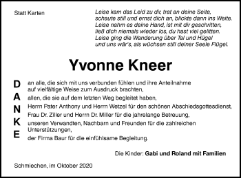 Traueranzeige von Yvonne Kneer von Ehinger Tagblatt