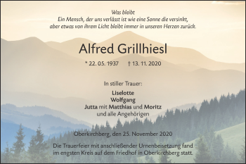 Traueranzeige von Alfred Grillhiesl von SÜDWEST PRESSE Ausgabe Ulm/Neu-Ulm