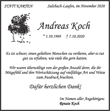 Traueranzeige von Andreas Koch von Rundschau Gaildorf