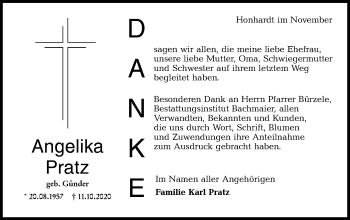 Traueranzeige von Angelika Pratz von Hohenloher Tagblatt