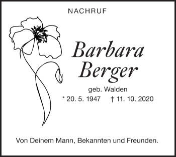 Traueranzeige von Barbara Berger von Geislinger Zeitung