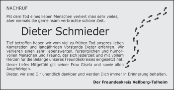 Traueranzeige von Dieter Schmieder von Haller Tagblatt