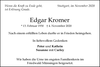 Traueranzeige von Edgar Kromer von Alb-Bote/Metzinger-Uracher Volksblatt