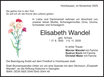 Traueranzeige von Elisabeth Wandel von NWZ Neue Württembergische Zeitung